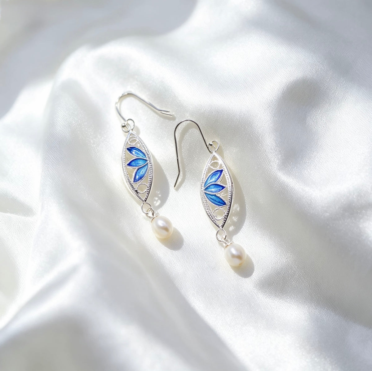 Double-Sided Enamel Lotus Drop Earrings