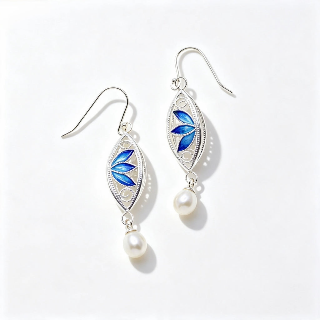 Double-Sided Enamel Lotus Drop Earrings