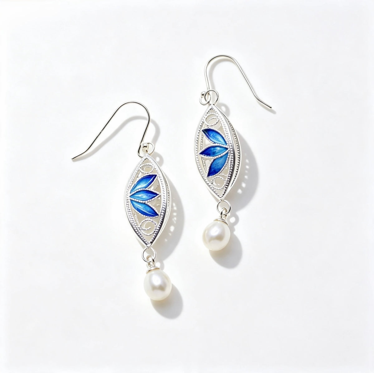 Double-Sided Enamel Lotus Drop Earrings