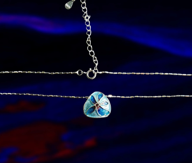 Triangle Enamel Orchid Necklace