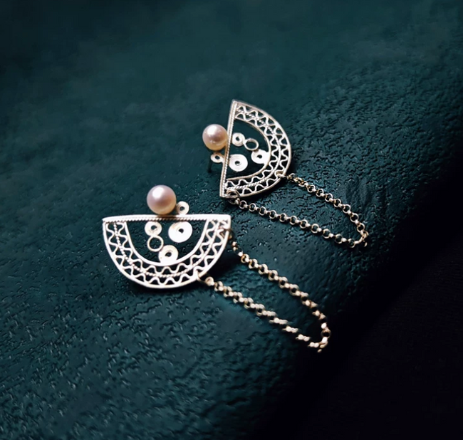 Fan Pearl Earrings Hover Image
